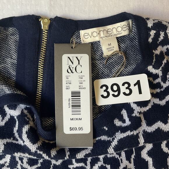 Eva Mendes New York & Company Women Midi Dress M Navy Floral Zipper Sleeveless - Picture 2 of 8